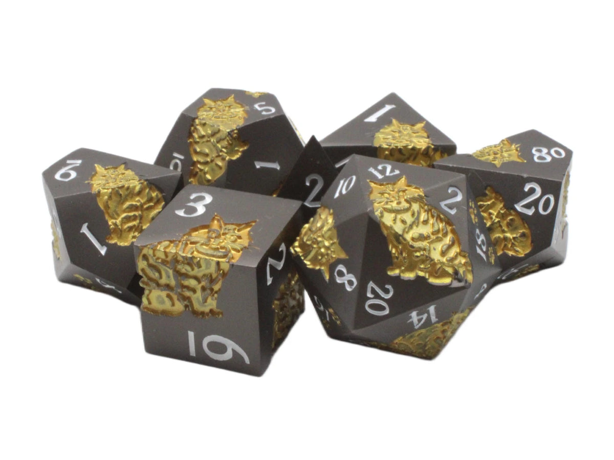 Dice - Metal, Nine Lives, Black With Gold