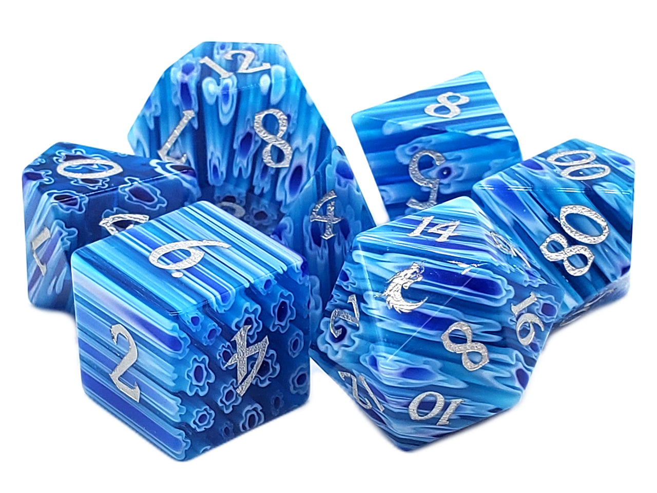 Dice - Gemstone, Blue Flowers