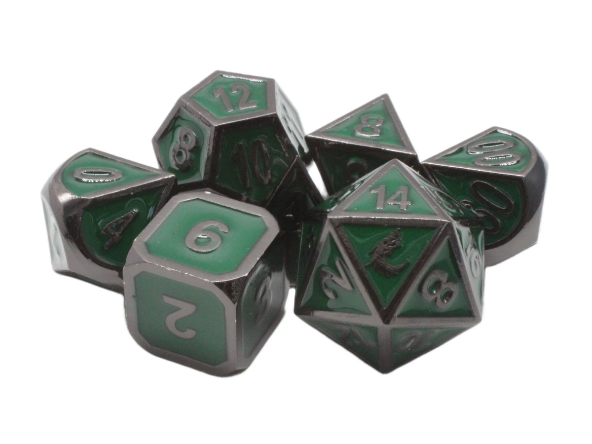 Dice - Metal, Elven Forged, Green with Black Nickel