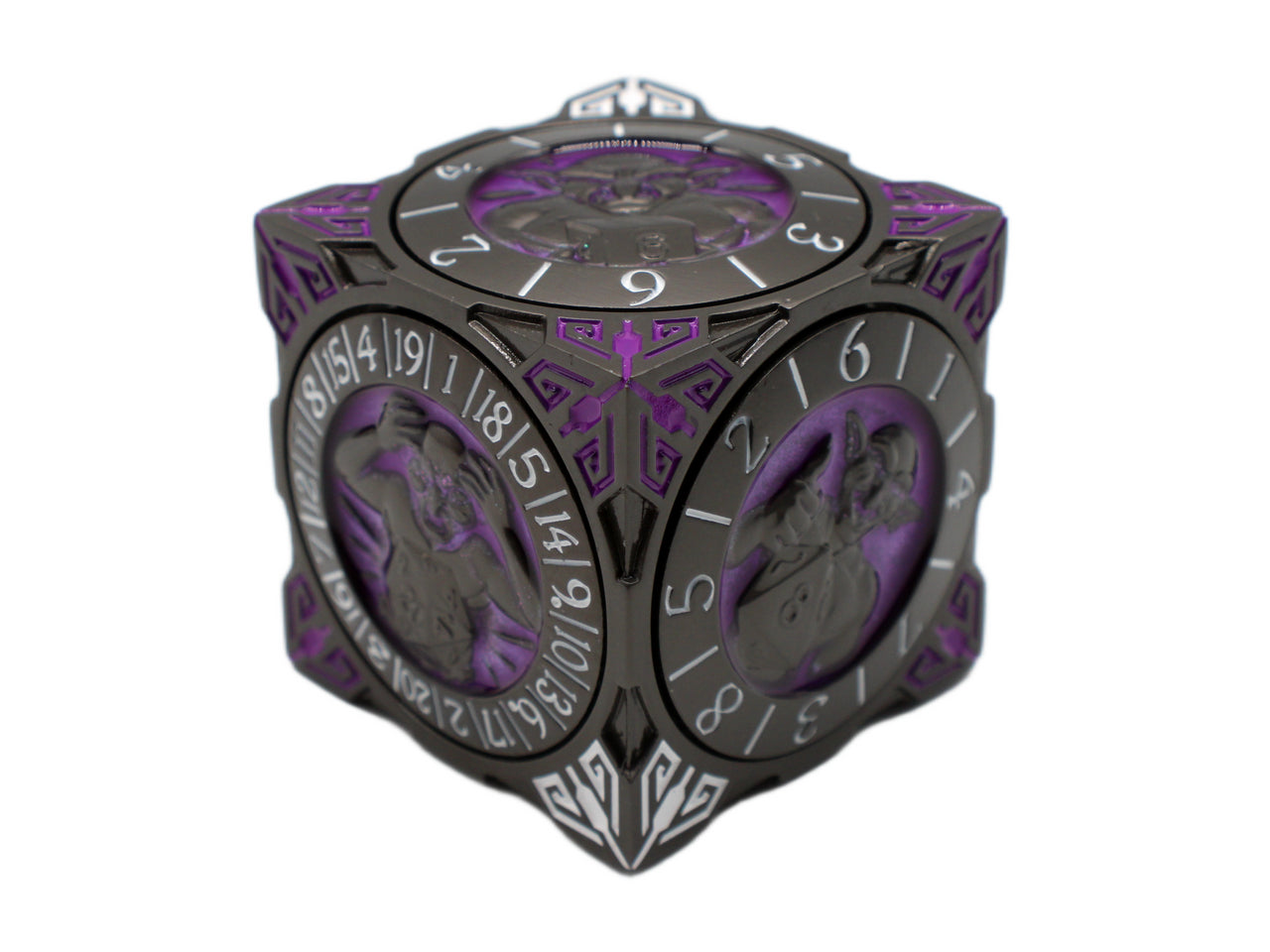 Dice - Metal, 7 in 1 Spinner, Black and Purple