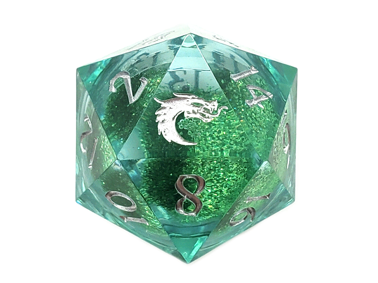 Dice - D20, Liquid Infused, Emerald Fury