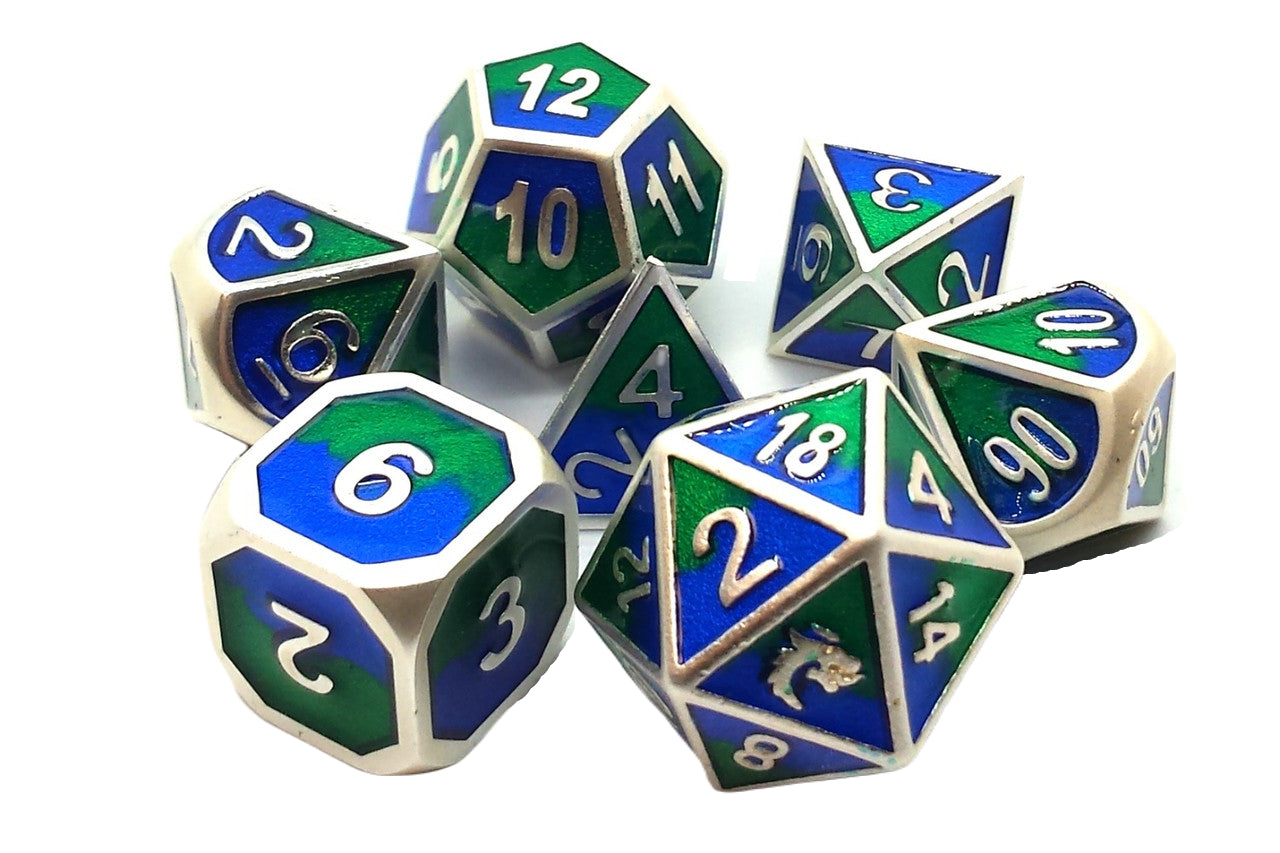 Dice - Metal, Dragon Forged, Platinum Blue & Green