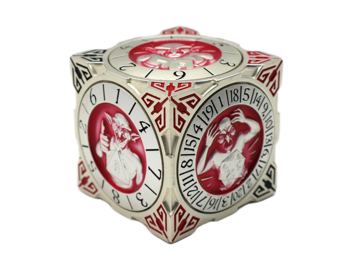 Dice - Metal, 7 in 1 Spinner, Silver and Red